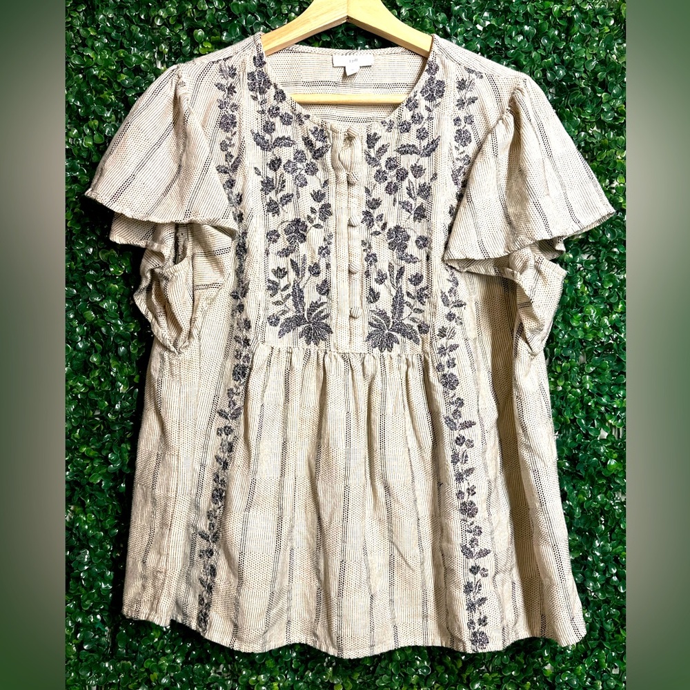 J. Jill Top with Floral Detail and Flutter Sleeves Women’s Sz Medium